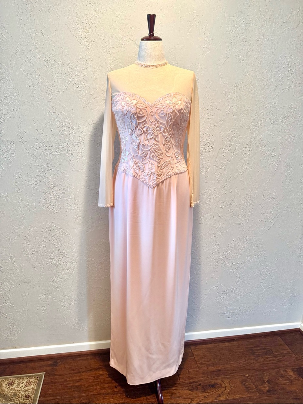 Oleg Cassini Black Tie Long Sleeve Evening Dress